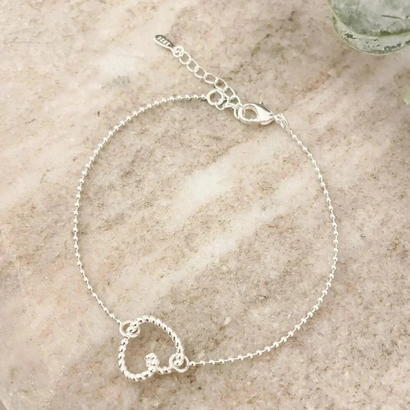 925 Sterling Silver Heart Bracelet Dainty Bead Bracelet Thin Tiny Bead Bracelet - Picture 4 of 6